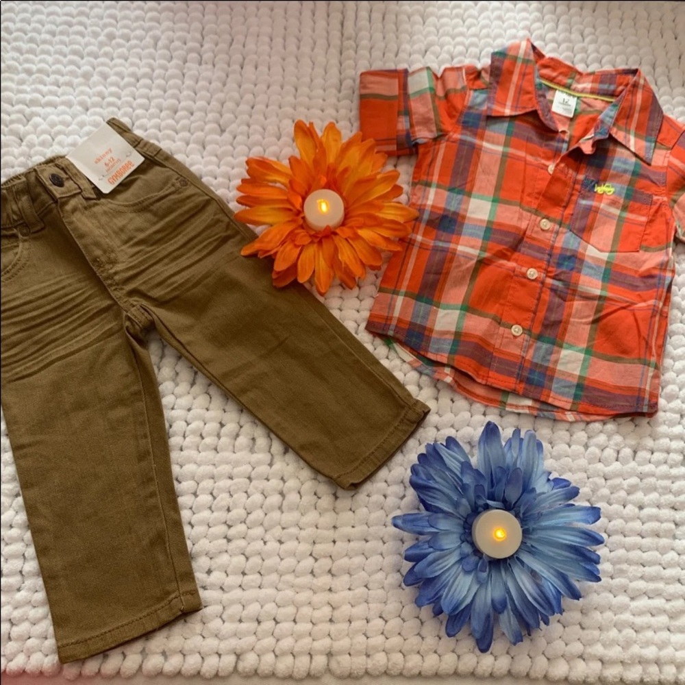 Carters Boy plaid shirt & skinny jeans